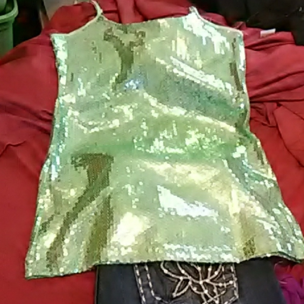 BKE ALL SEQUIN TANK LIGHT GREEN